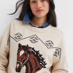 Loft Women's Cream Horse Sweater sz XS
